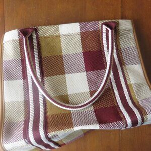 Boden Tote Bag Purse Plaid Shopping Carryall Brown and White